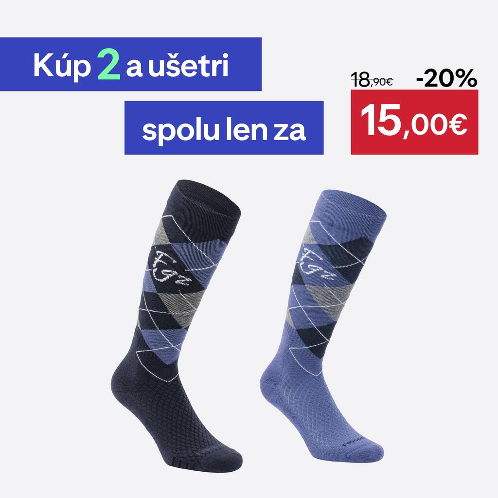 Jazdecké podkolienky 500 modré s potlačou