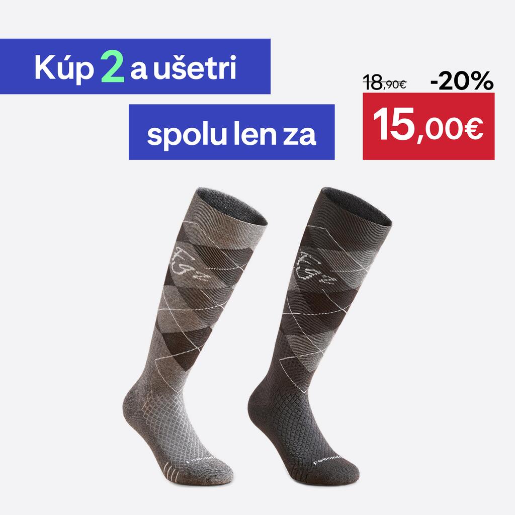 Jazdecké podkolienky 500 s grafickým motívom čierno-sivé 2 páry