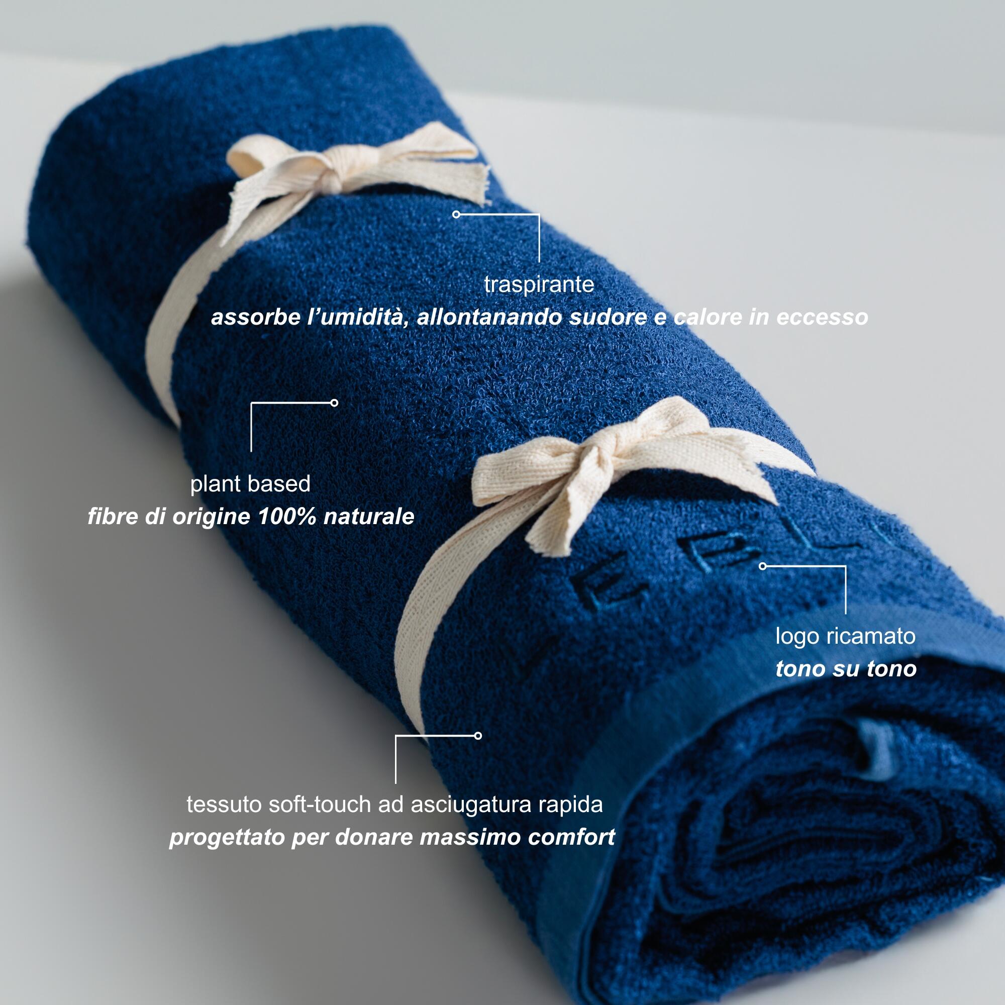 Telo mare in spugna bamboo e cotone blu 5/8