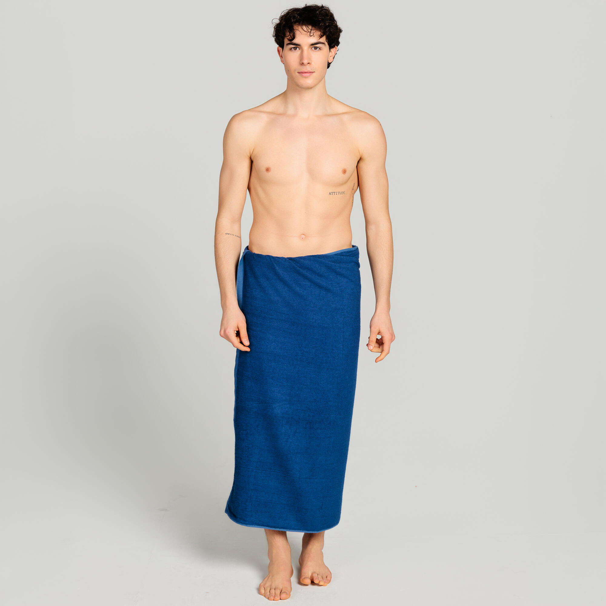Telo mare in spugna bamboo e cotone blu 3/8