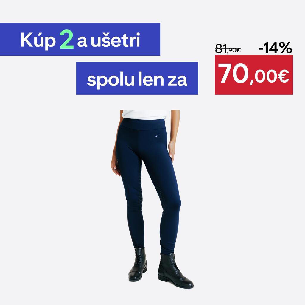 Dámske jazdecké legíny 500 so silikónovým sedom tmavomodré