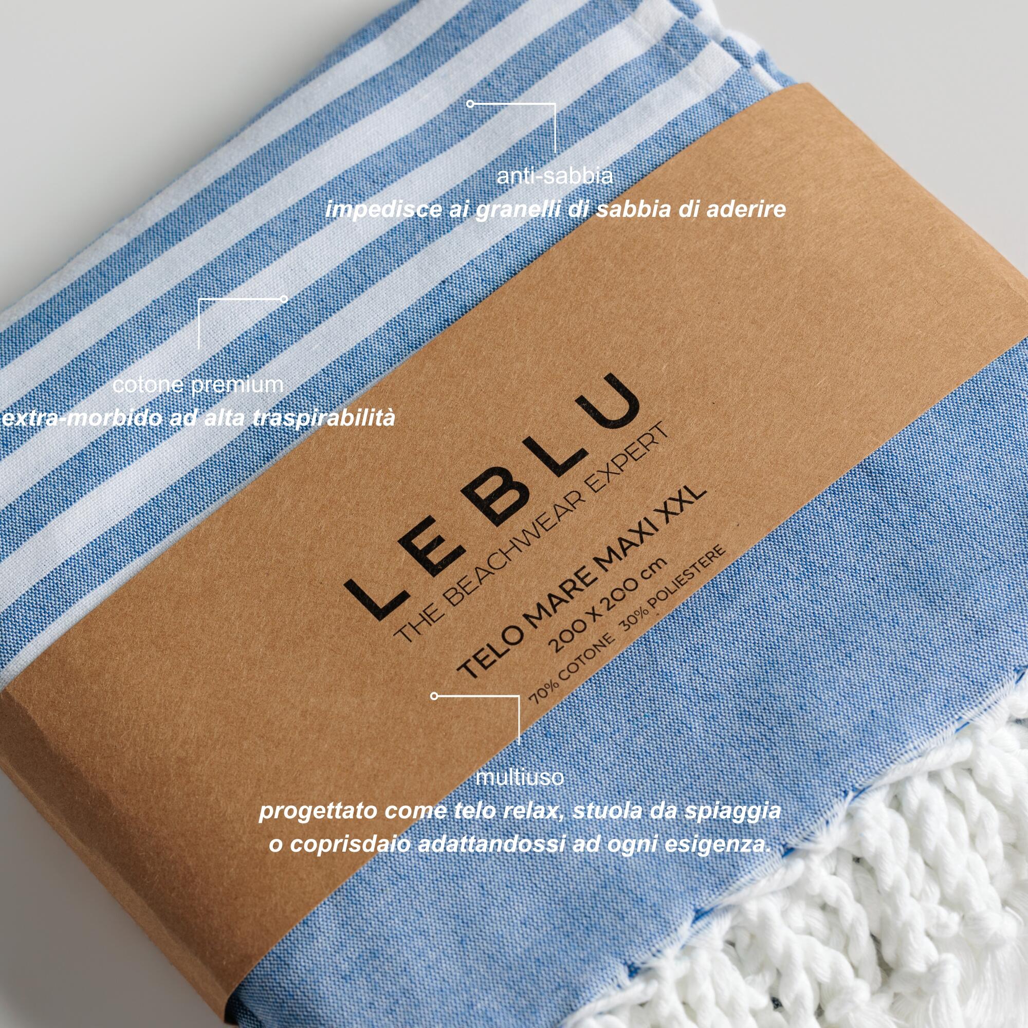 Telo mare maxi 200x200 cm a righe blu 4/6