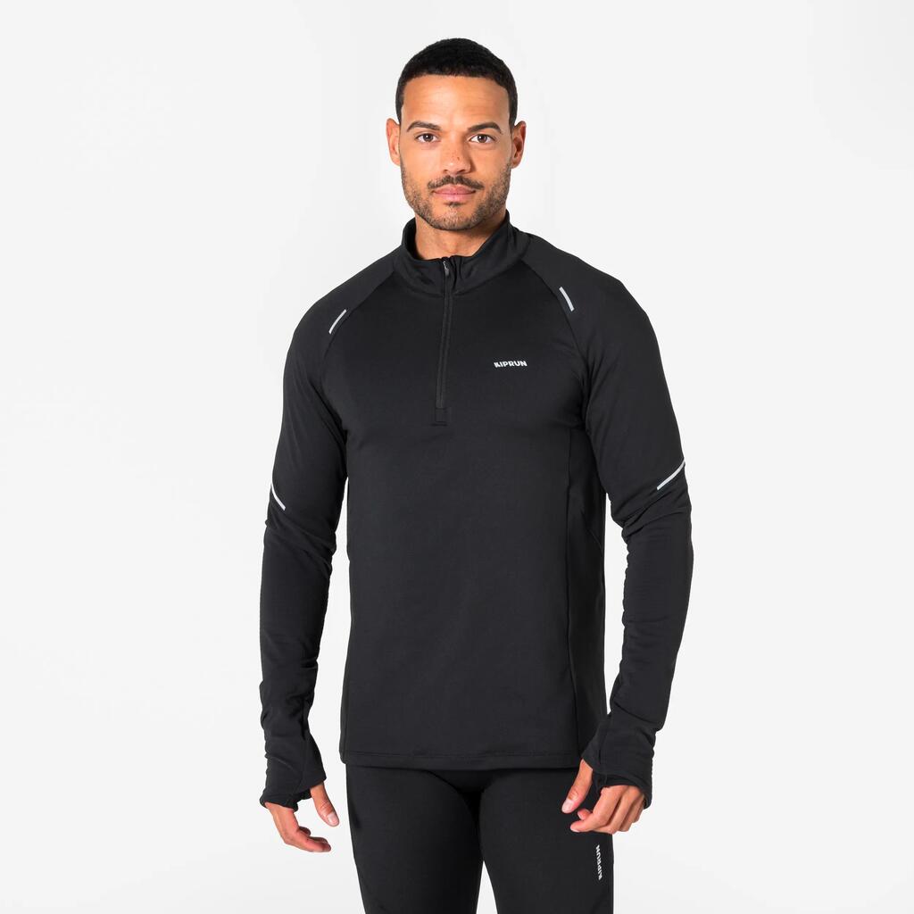 Kiprun Run 500 Warm Men's Long-sleeved Zipped T-Shirt - Black