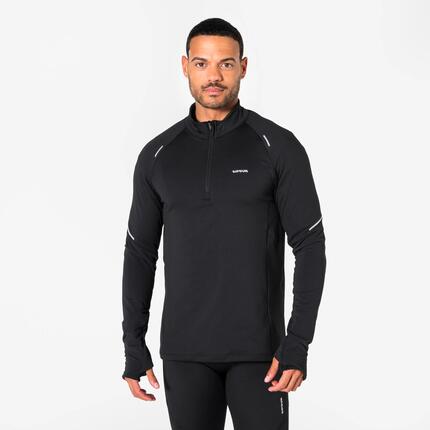 T-shirt manches longues demi zip chaud Homme, Kiprun run 500 warm gris