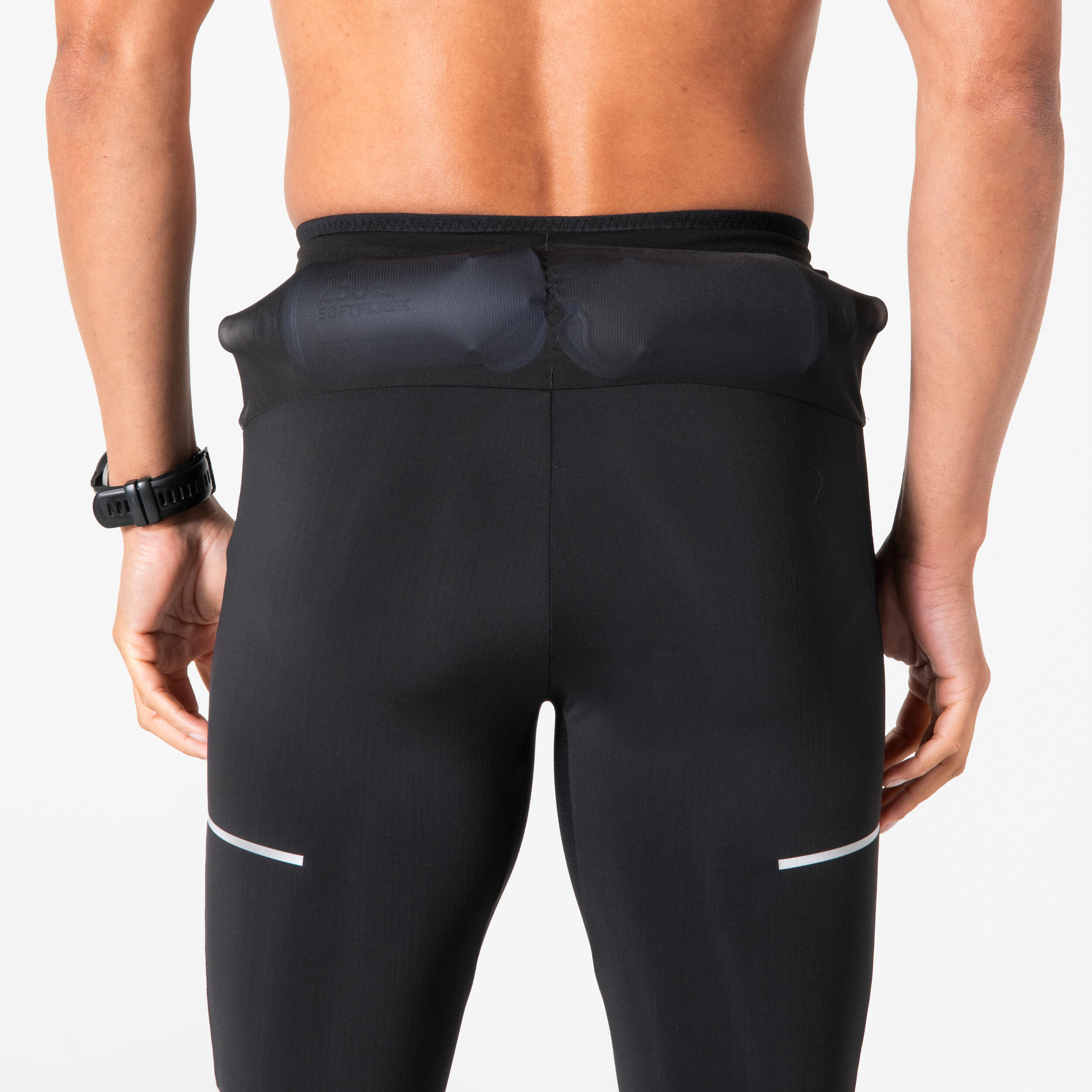 Calças Justas de Corrida Impermeáveis KIPRUN Run 900 Rain Homem Preto 7/14
