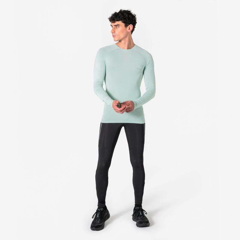 Bluză de alergare fără cusături slim - Kiprun Run 500 Verde Bărbați