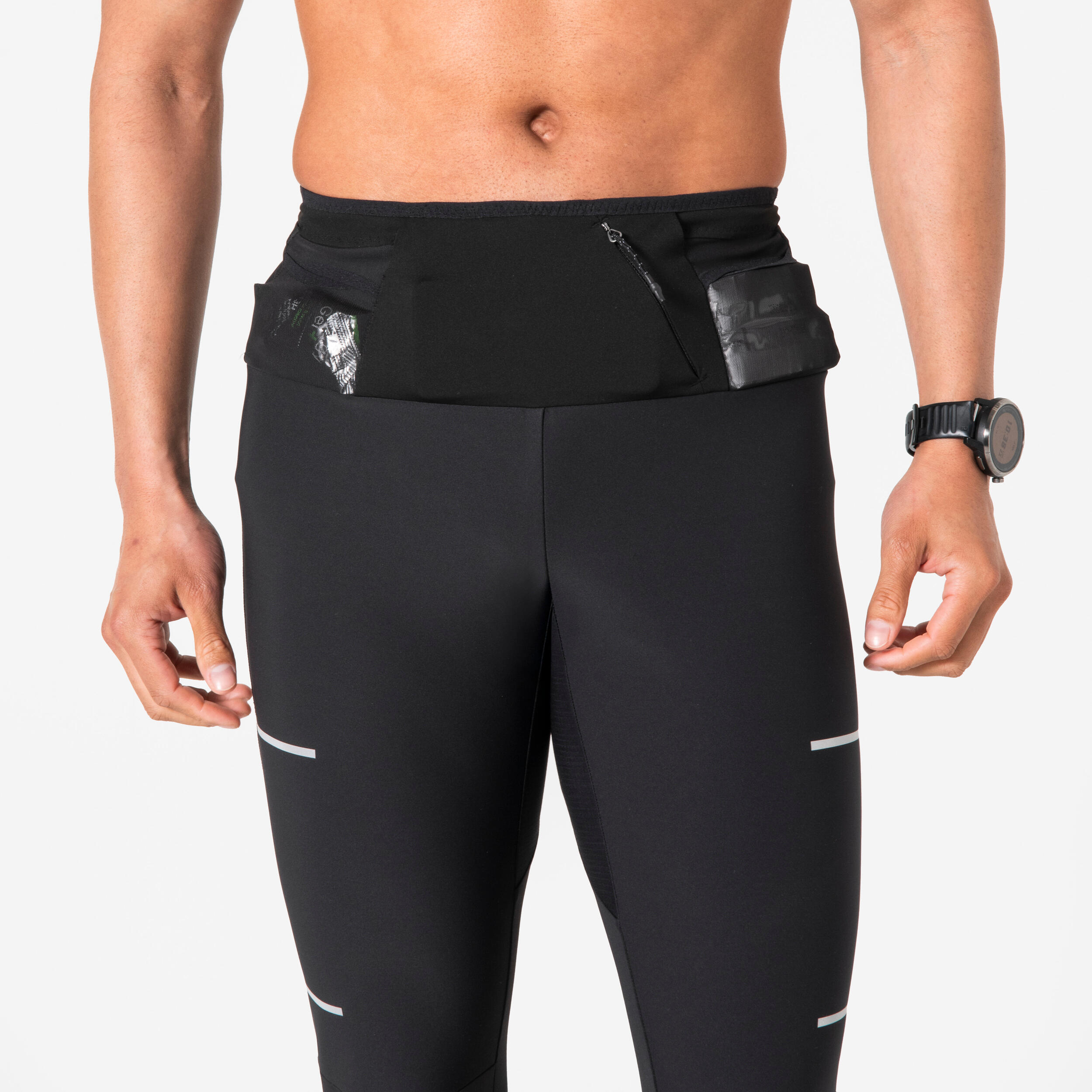 Calças Justas de Corrida Impermeáveis KIPRUN Run 900 Rain Homem Preto 6/14