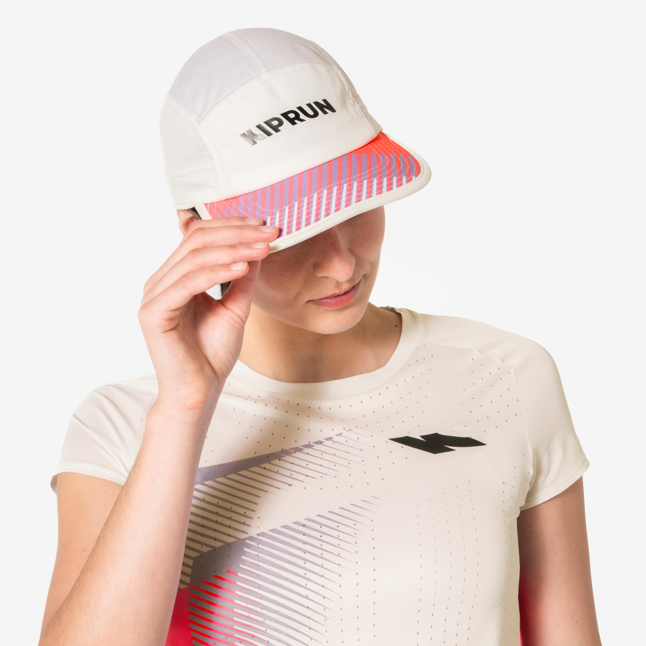 Lauf-Cap Schirmmütze - Proteam beige/rosa 7/10