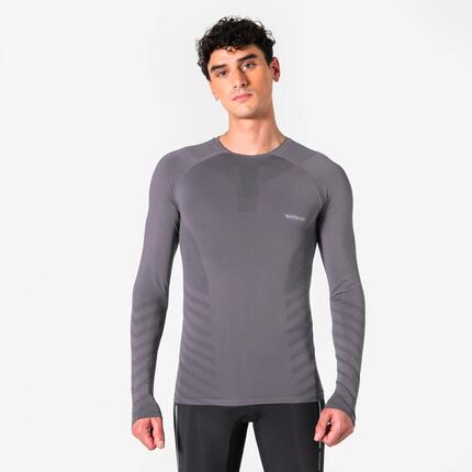 T-shirt de running manches longues slim Homme - KIPRUN Run 500 Sans couture Gris