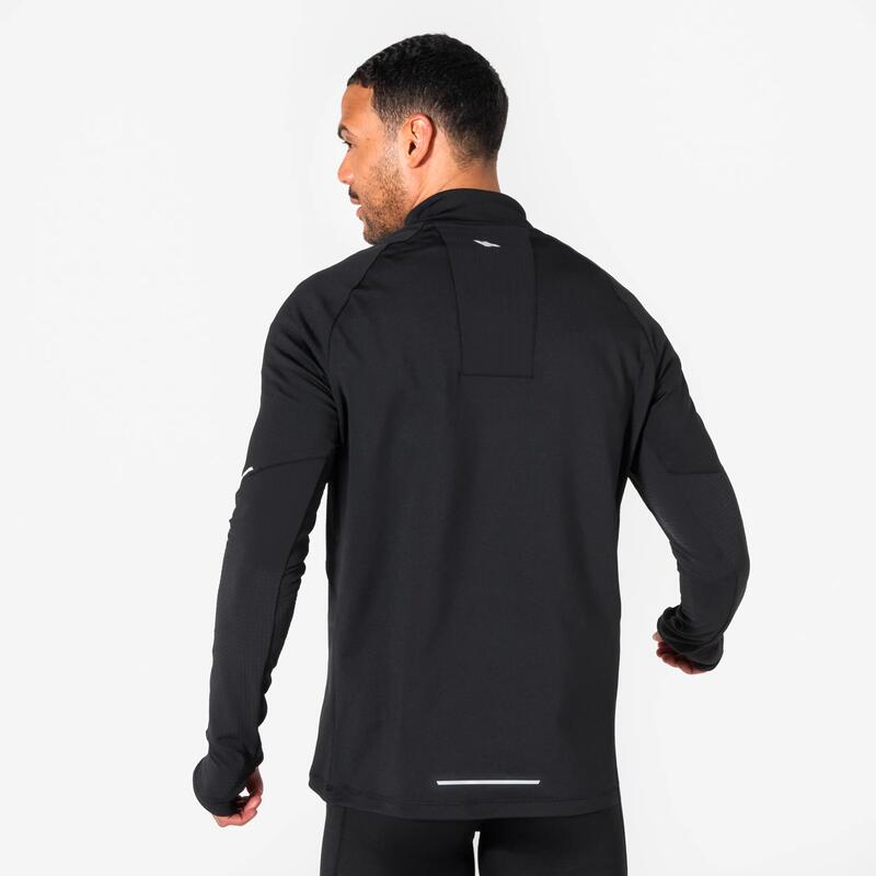 Erkek Uzun Kollu Koşu Tişörtü - Siyah - Kiprun Run 500 Warm