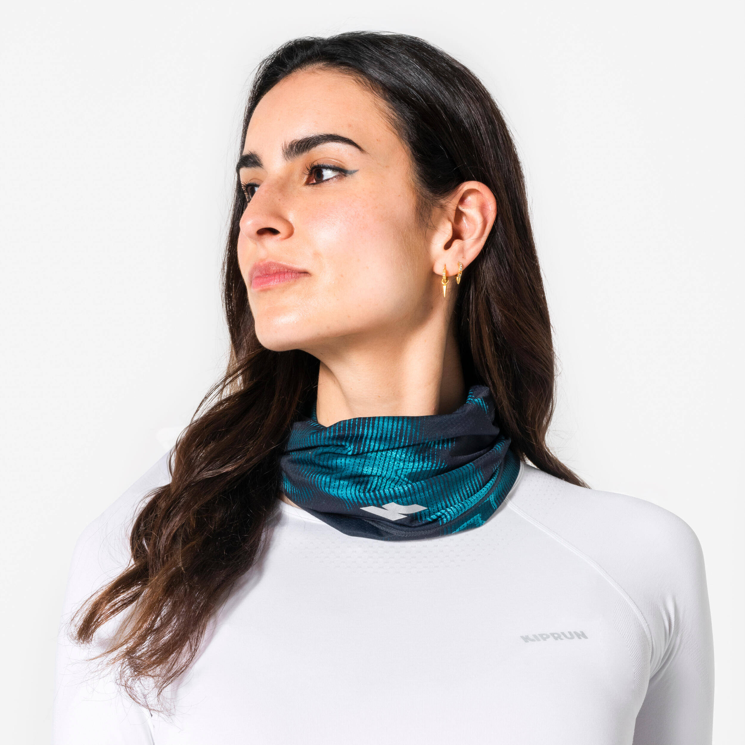 Kiprun Warm+V2 Adult Running Neck Warmer - Blue and Green Graphics -  4