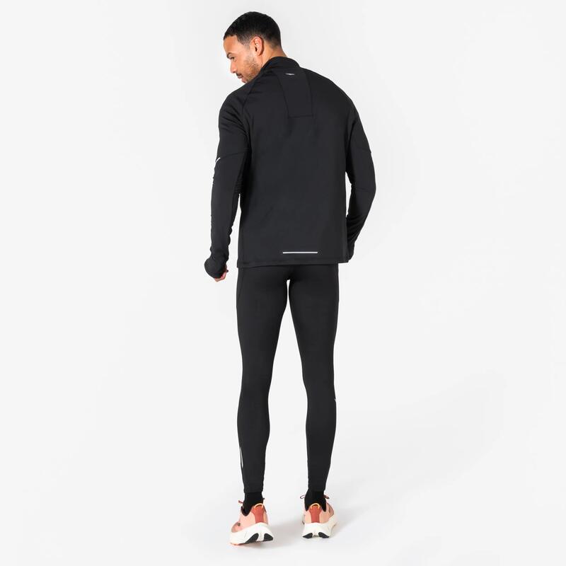 Erkek Uzun Kollu Koşu Tişörtü - Siyah - Kiprun Run 500 Warm