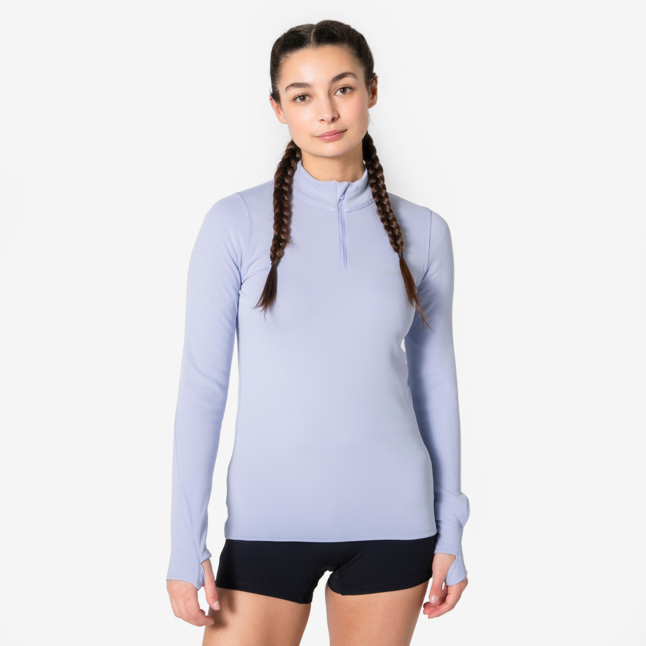 Kiprun T Shirt Manches Longues Chaud 1 2 Zip Femme Kiprun Run Flow Violet Clair