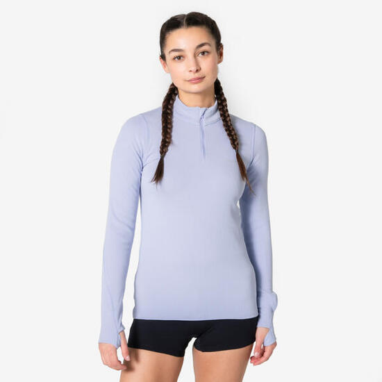 T-Shirt manches longues chaud 1/2 zip Femme, Kiprun Run Flow violet clair