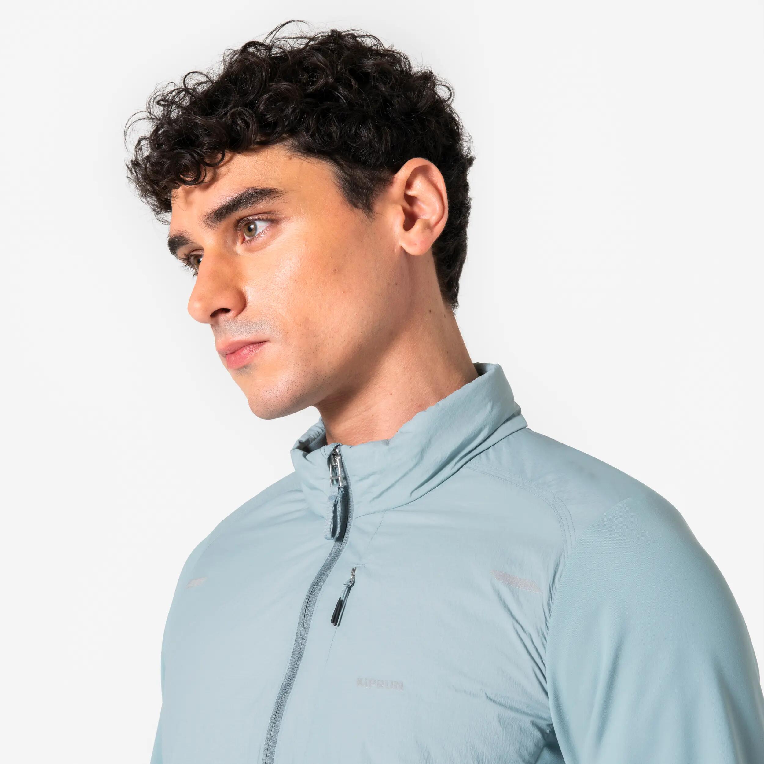 Men's Warm and Breathable Running Jacket Kiprun Run Flow Brown Blue -  5
