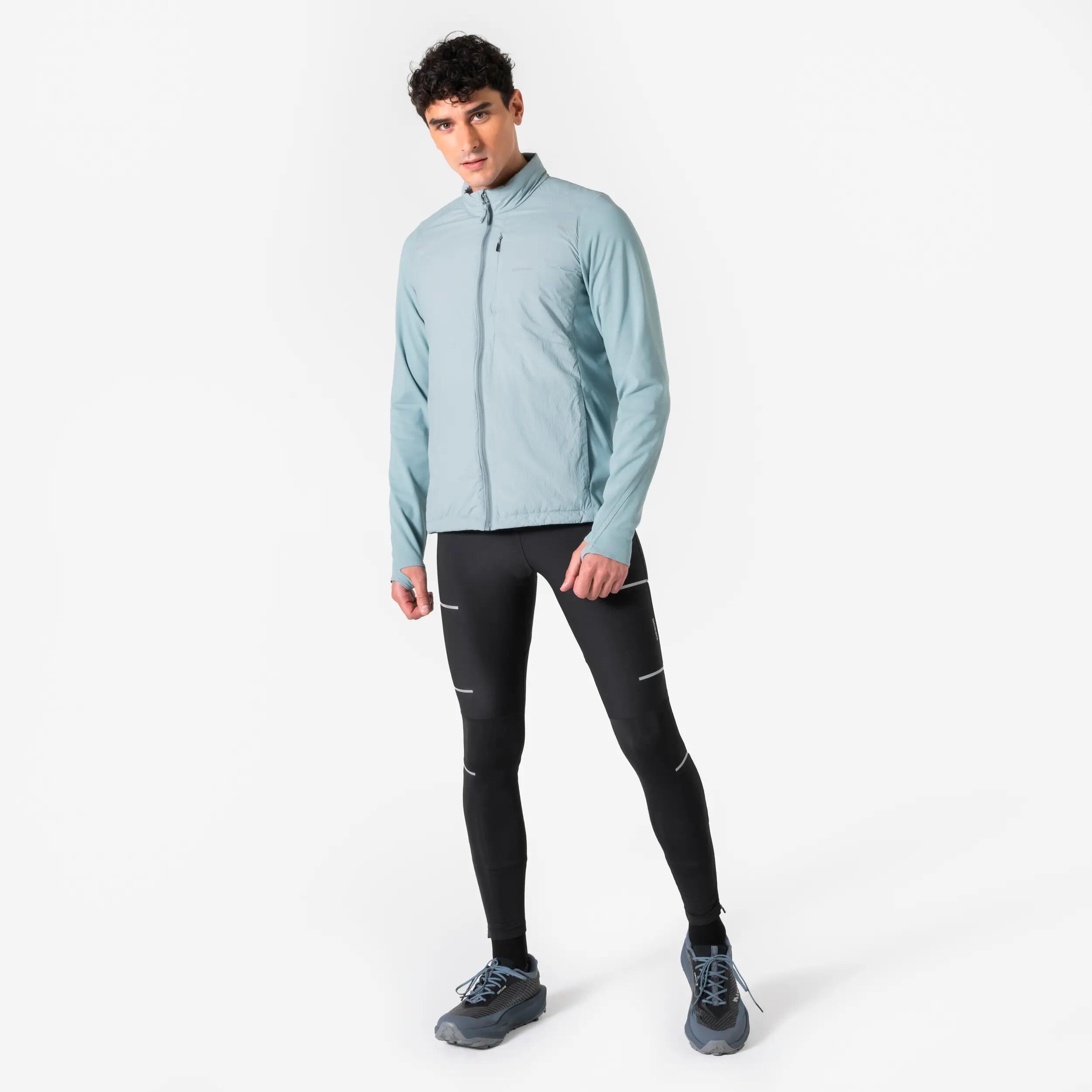Men's Warm and Breathable Running Jacket Kiprun Run Flow Brown Blue -  2