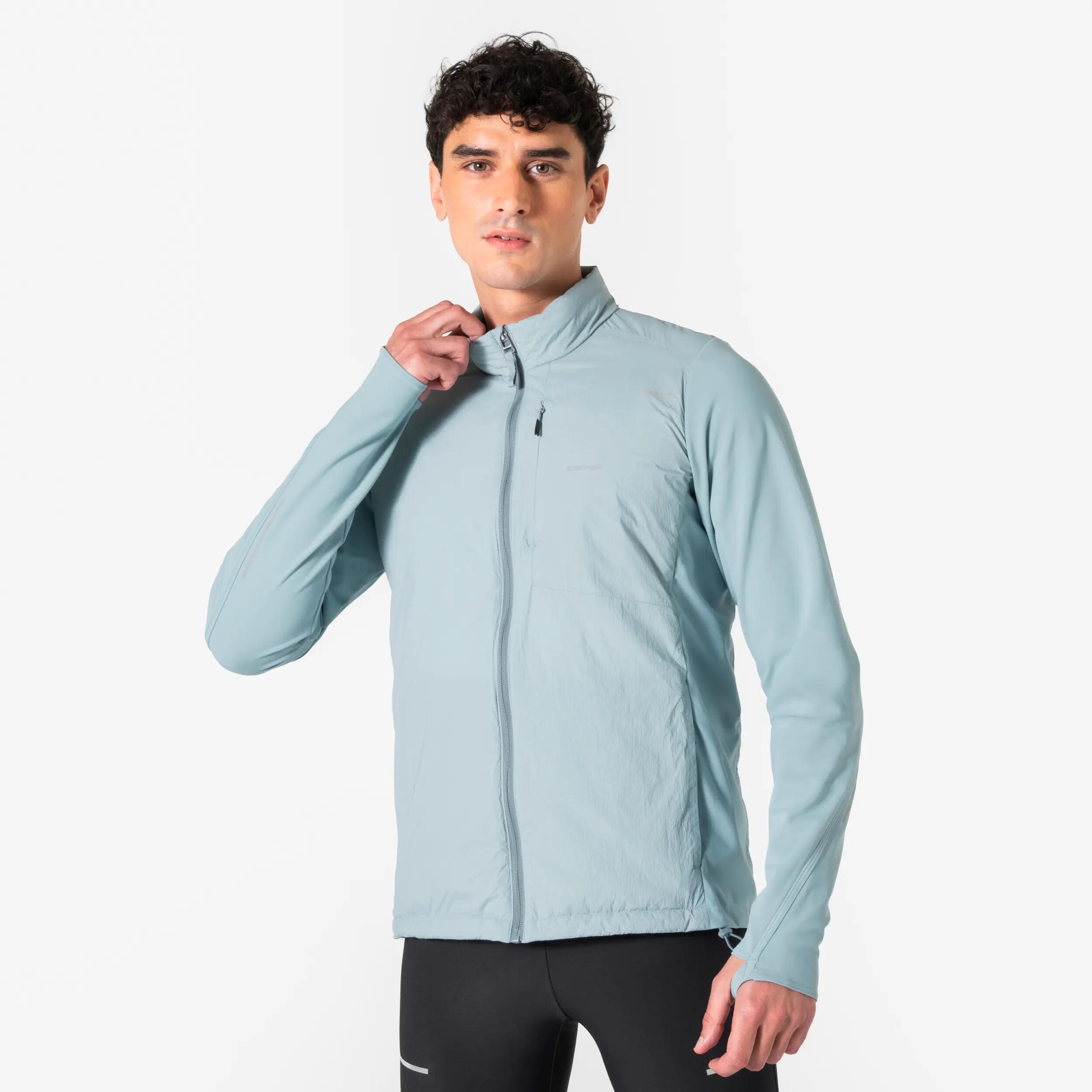 Men's Warm and Breathable Running Jacket Kiprun Run Flow Brown Blue -  1