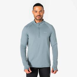 T-shirt manches longues demi zip chaud Homme, Kiprun run 500 warm gris