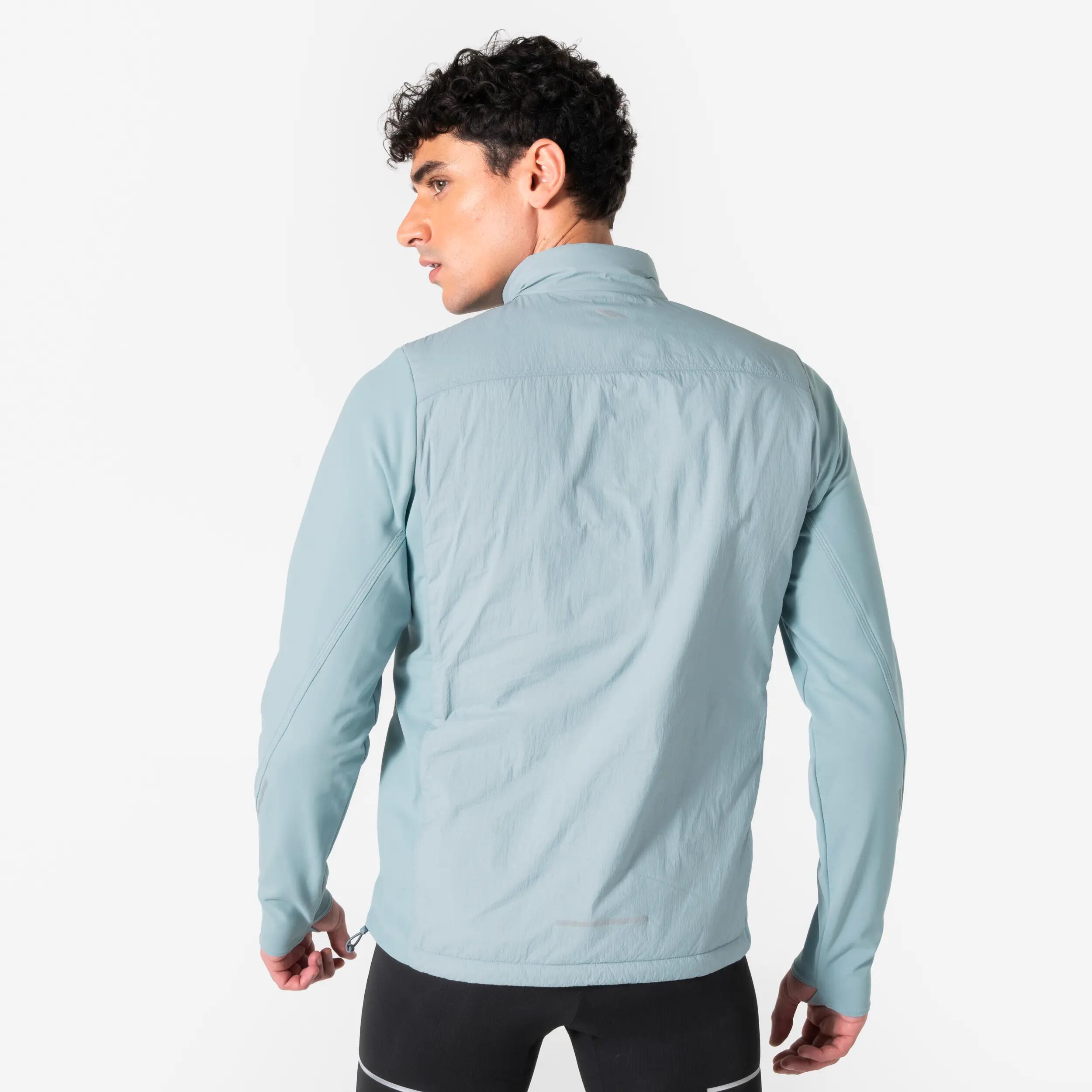 Men's Warm and Breathable Running Jacket Kiprun Run Flow Brown Blue -  3