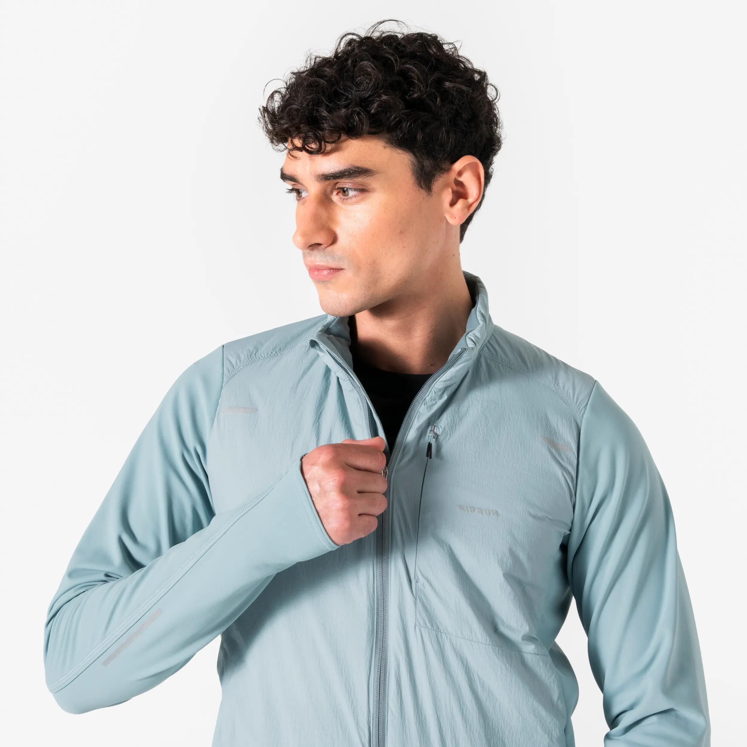 Men's Warm and Breathable Running Jacket Kiprun Run Flow Brown Blue -  4