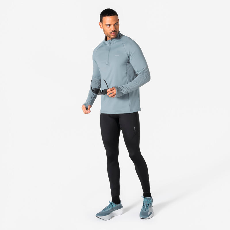 Erkek Uzun Kollu Koşu Tişörtü - Gri - Kiprun Run 500 Warm