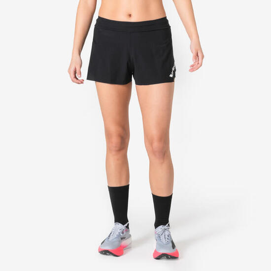 Short de running avec culotte intégrée performance Femme, Kiprun Proteam noir