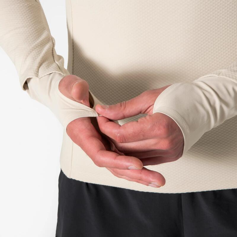 Erkek Uzun Kollu Koşu Tişörtü - Bej - Kiprun Run 900 Warm