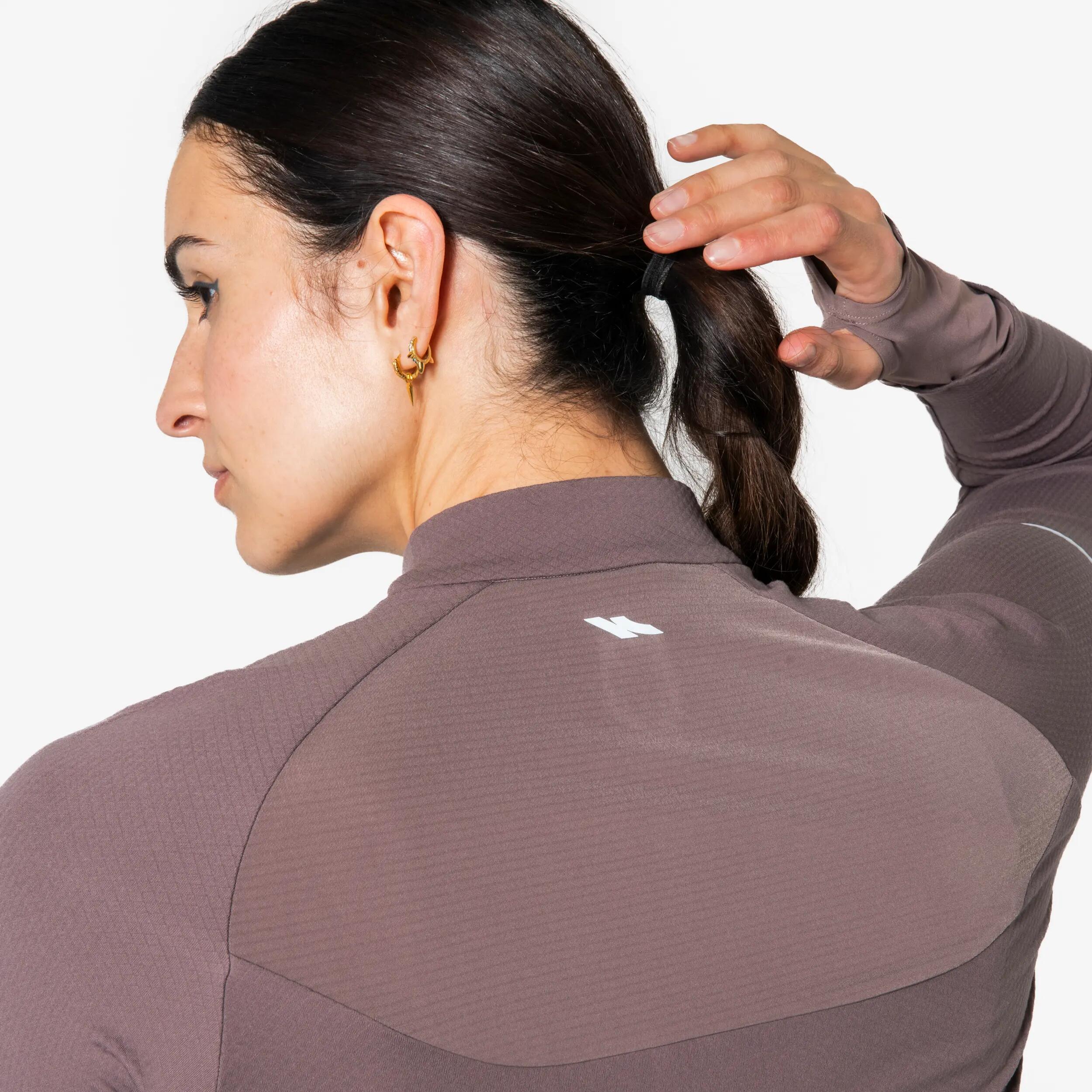 Chandail de course chaud à manches longues et demi-zip femme, Run 500 8/10