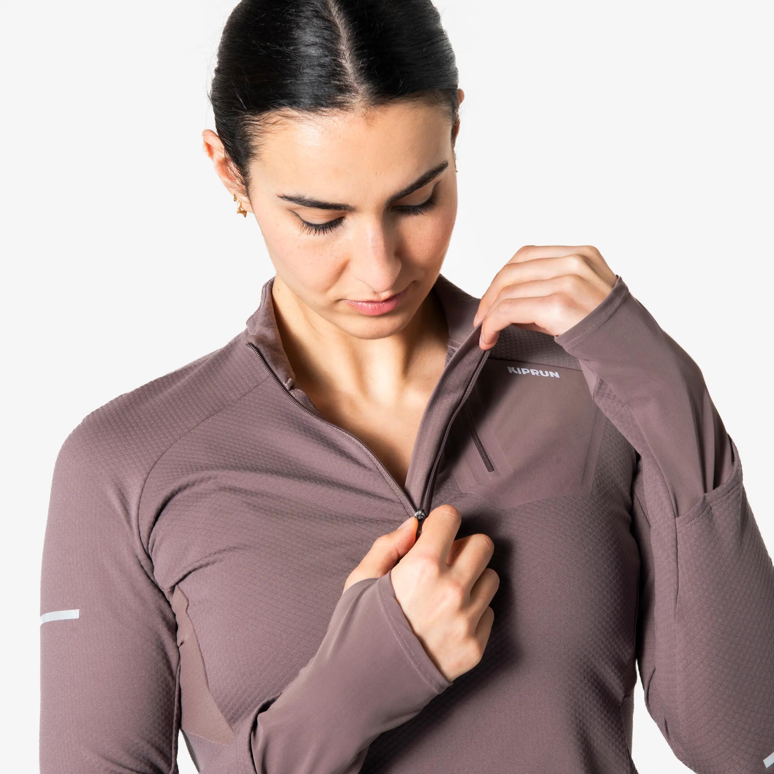 Women's 1/2 zip long-sleeved running T-shirt - Kiprun Run 900 Warm Brown -  4