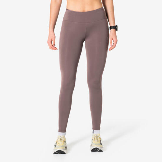 Legging chaud de running Femme, KIPRUN Run 500 Warm Marron
