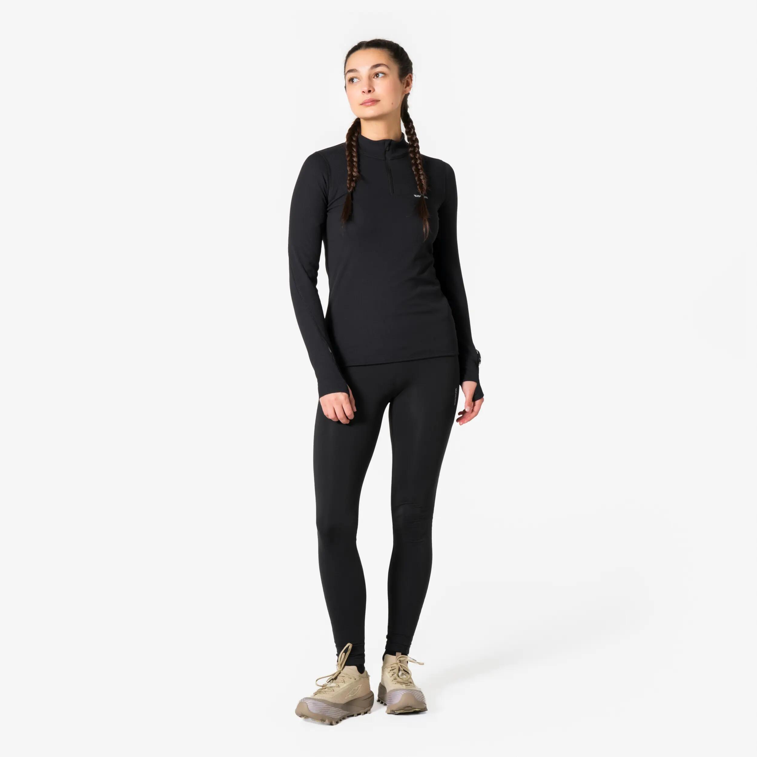 Women's warm long-sleeved half-zip T-shirt Kiprun Run Flow black. -  2
