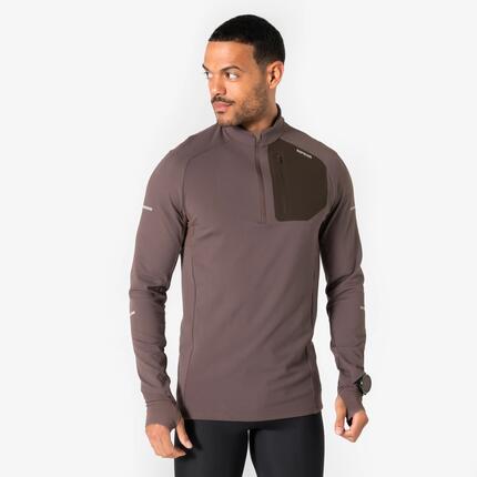 T-shirt zip chaud manches longues de running Homme - KIPRUN Run 900 Warm Marron