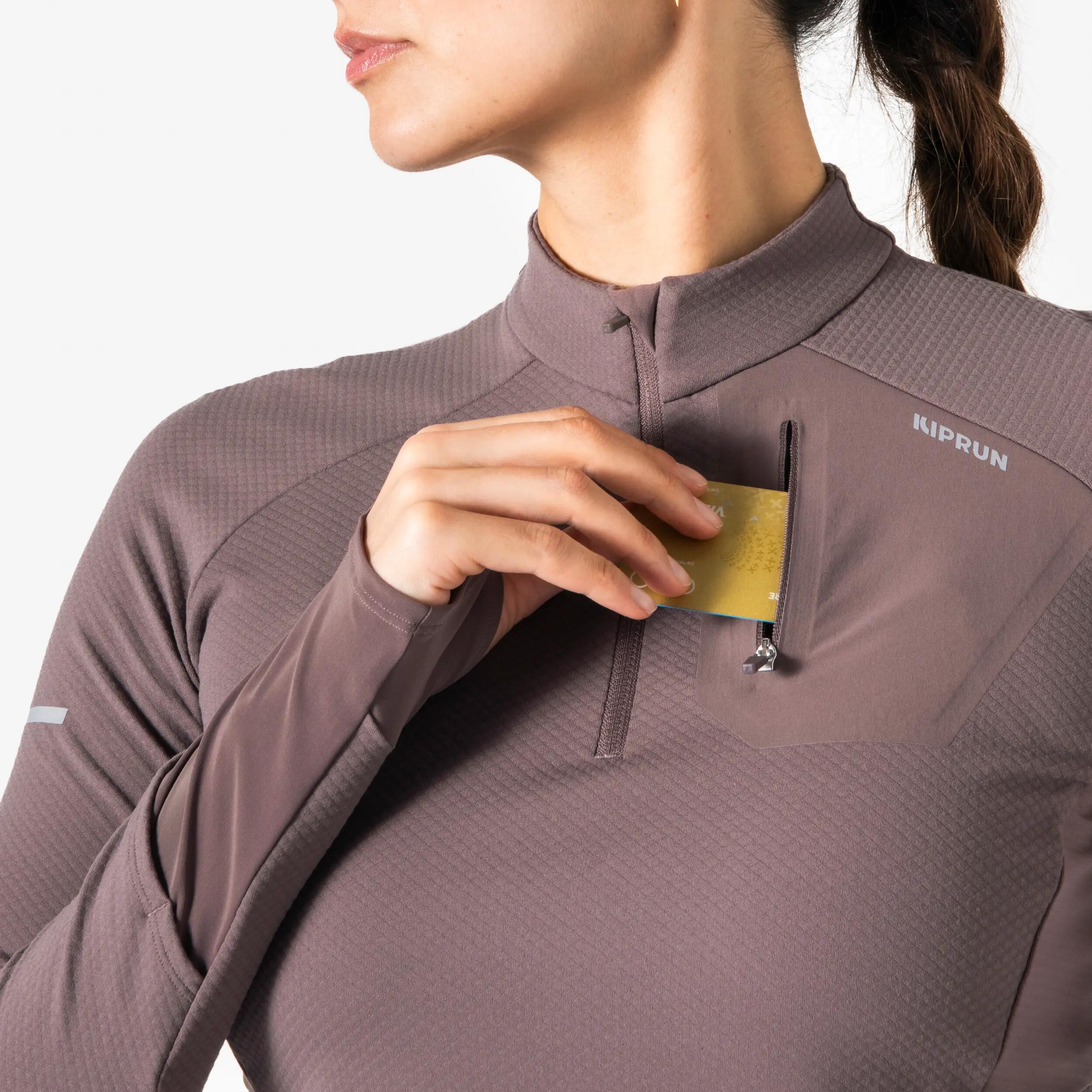 Women's 1/2 zip long-sleeved running T-shirt - Kiprun Run 900 Warm Brown -  5