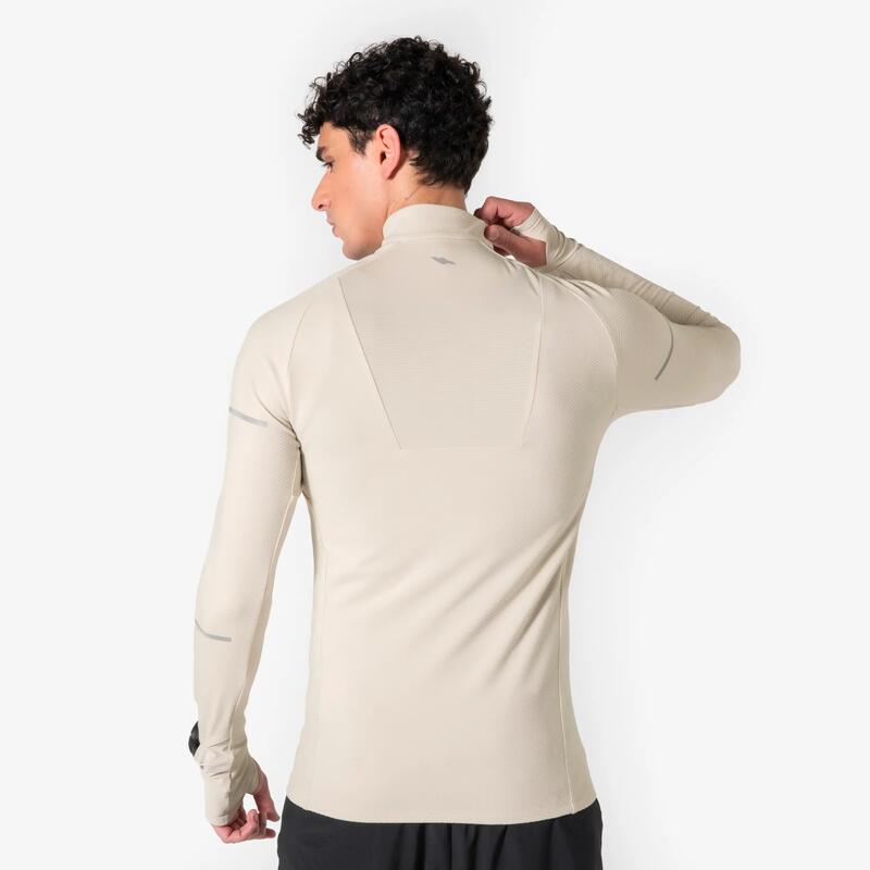 Erkek Uzun Kollu Koşu Tişörtü - Bej - Kiprun Run 900 Warm