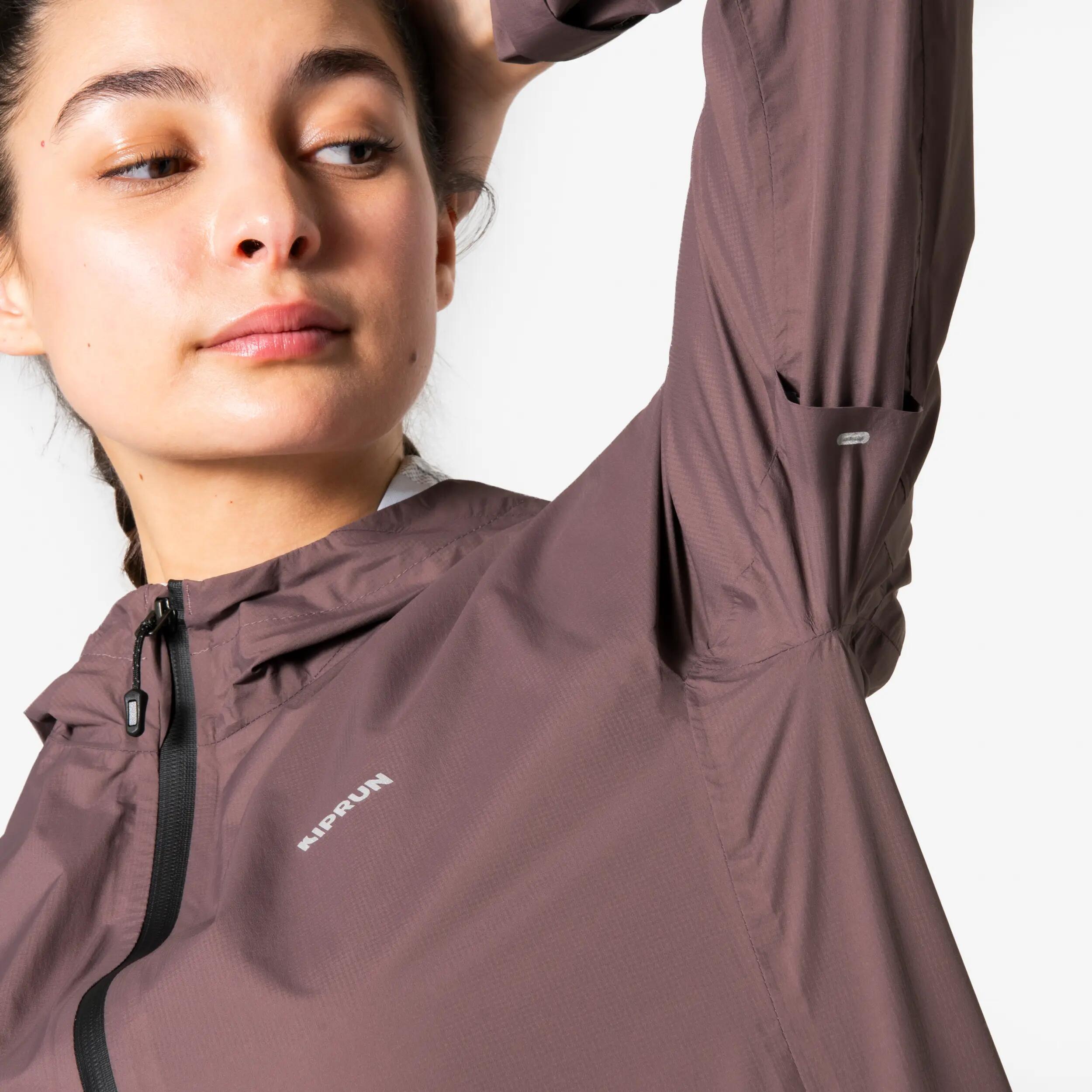 Veste running imperméable Femme, Kiprun Run Rain 900 marron 16/23