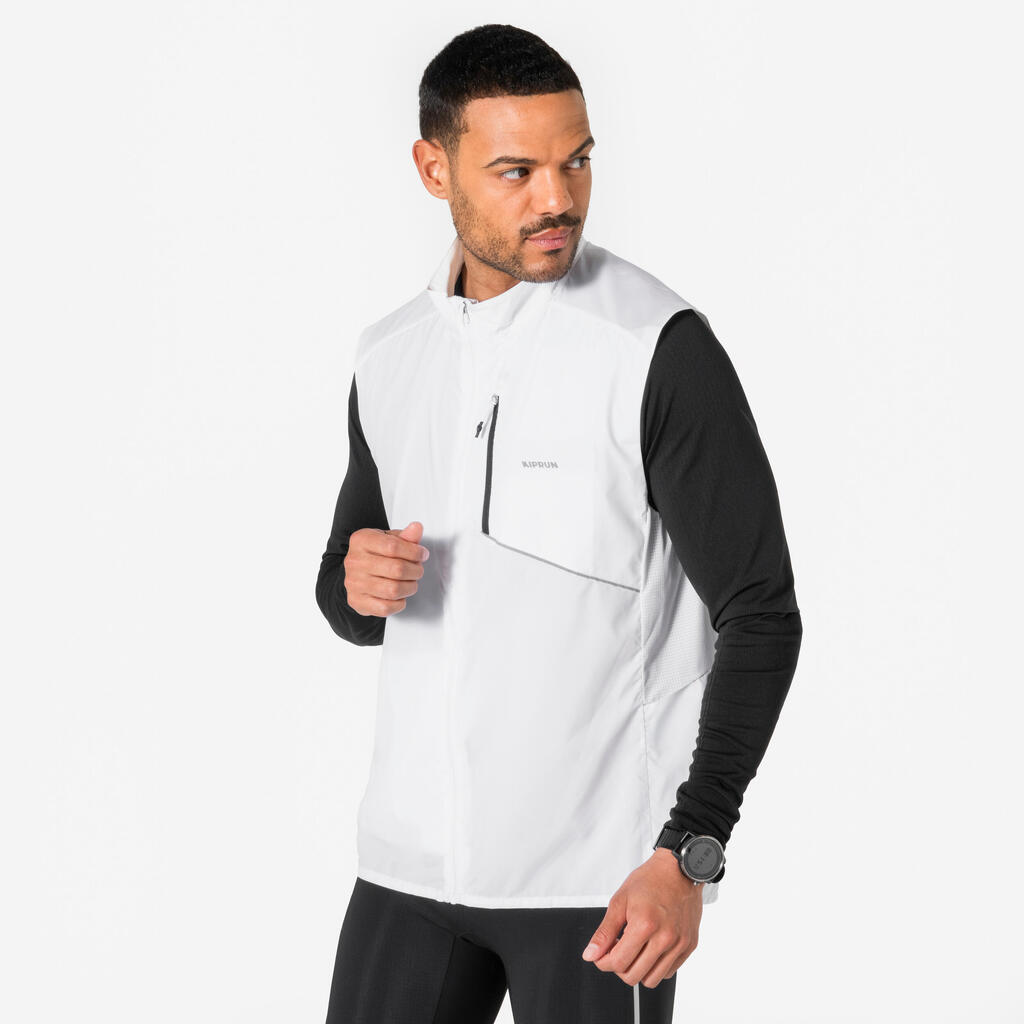 KIPRUN Run 500 Men's Sleeveless Windproof Running Jacket - White