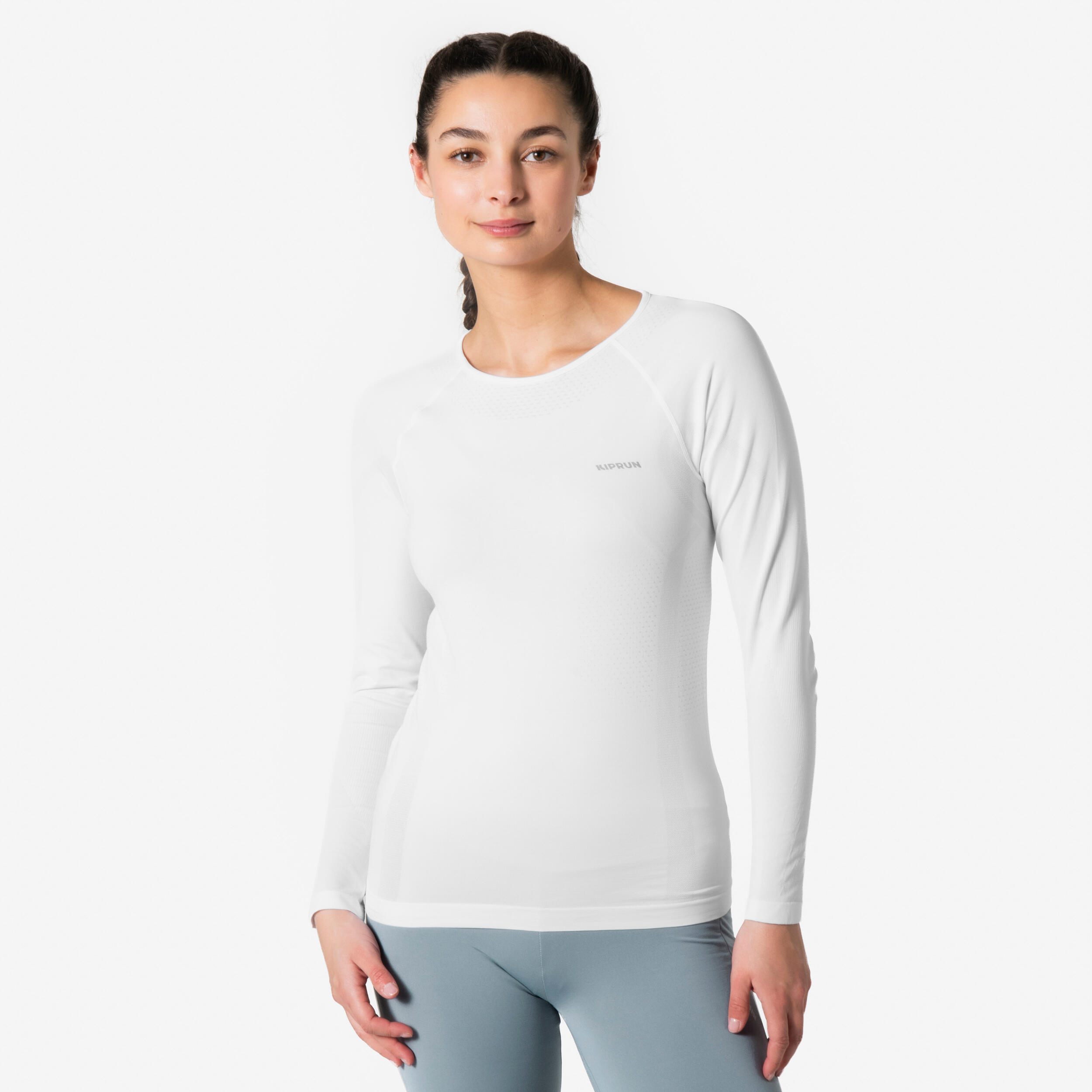 Kiprun T Shirt Manches Longues Running Femme Sans Couture Kiprun Run 500 Blanc