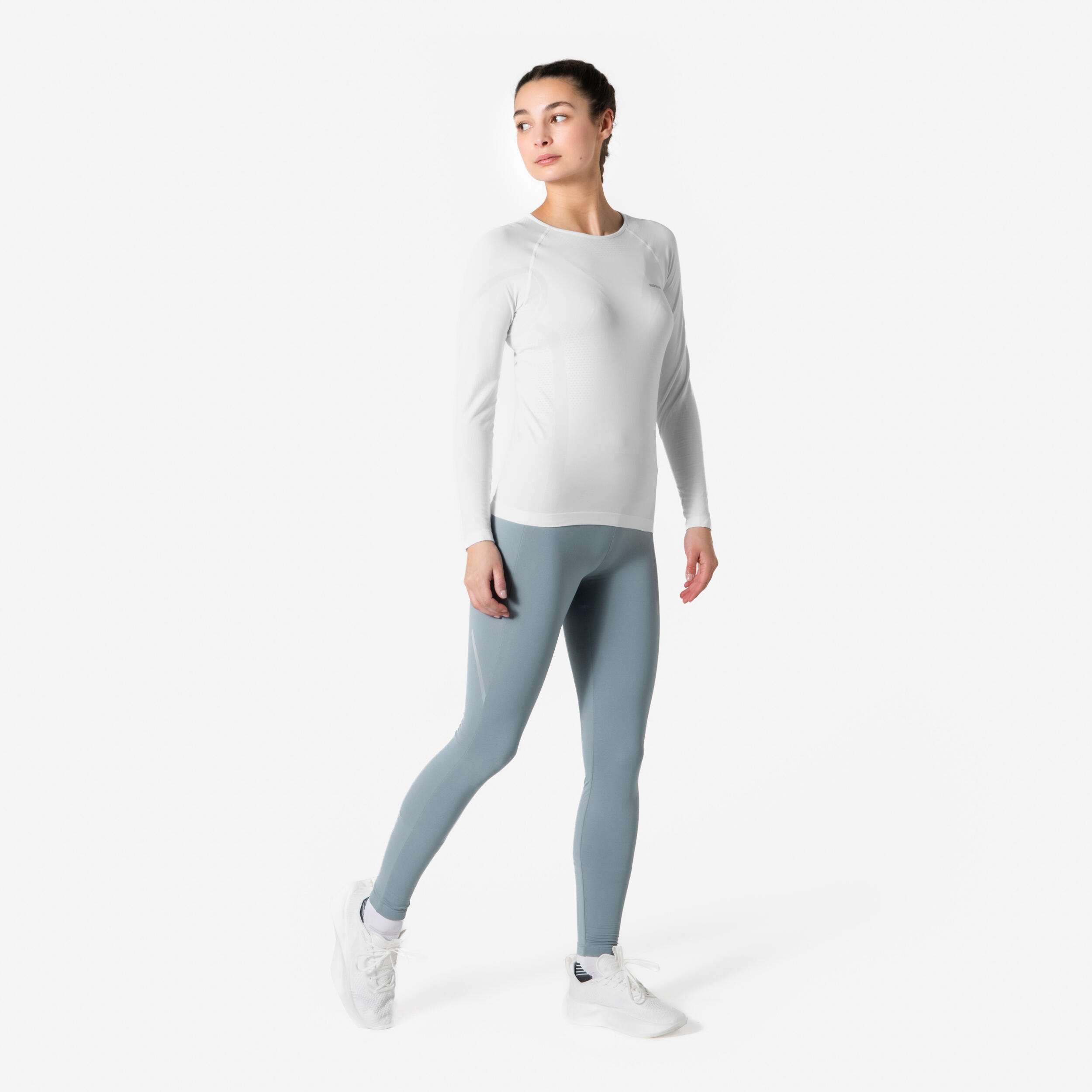 T-Shirt manches longues running Femme sans couture, KIPRUN Run 500 blanc 3/11