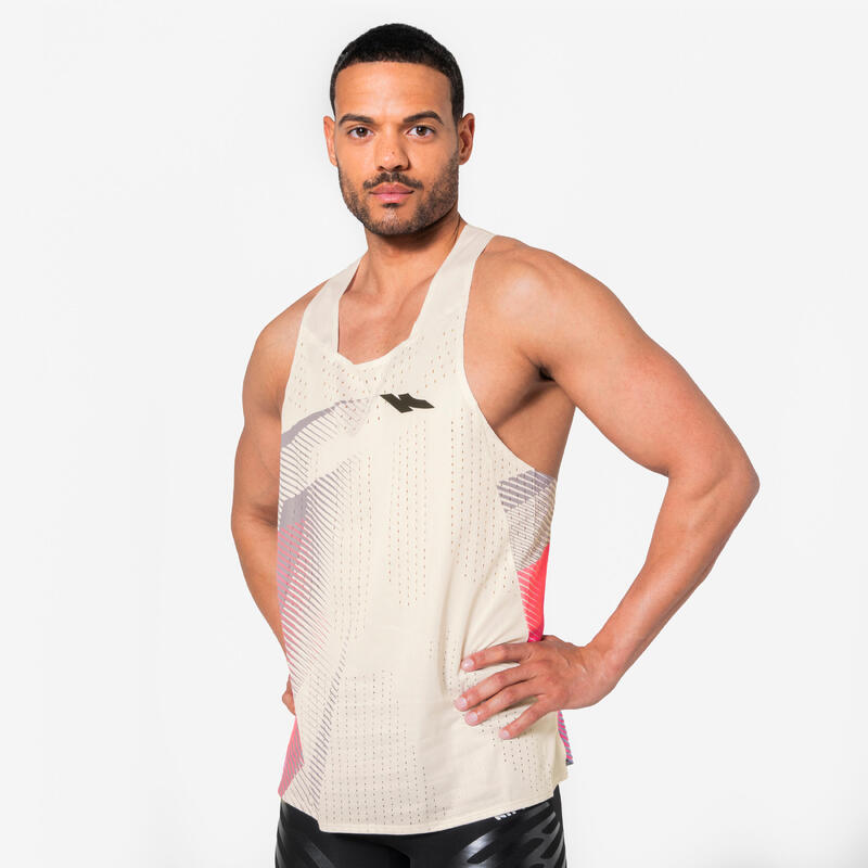 Maiou de alergare Kiprun PROTEAM bej-roz bărbați
