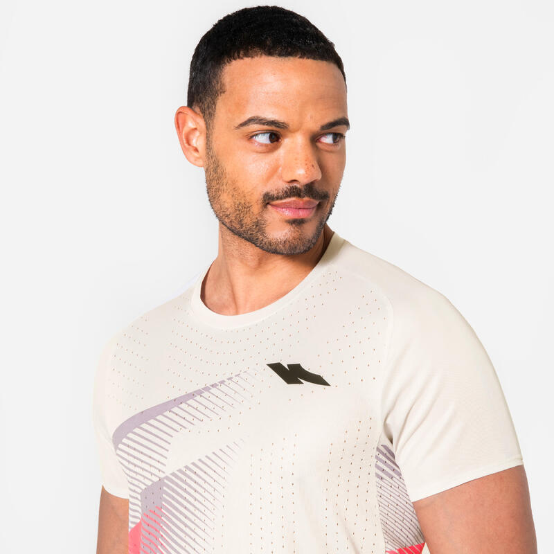 Tricou de alergare Kiprun PROTEAM bej-roz bărbați