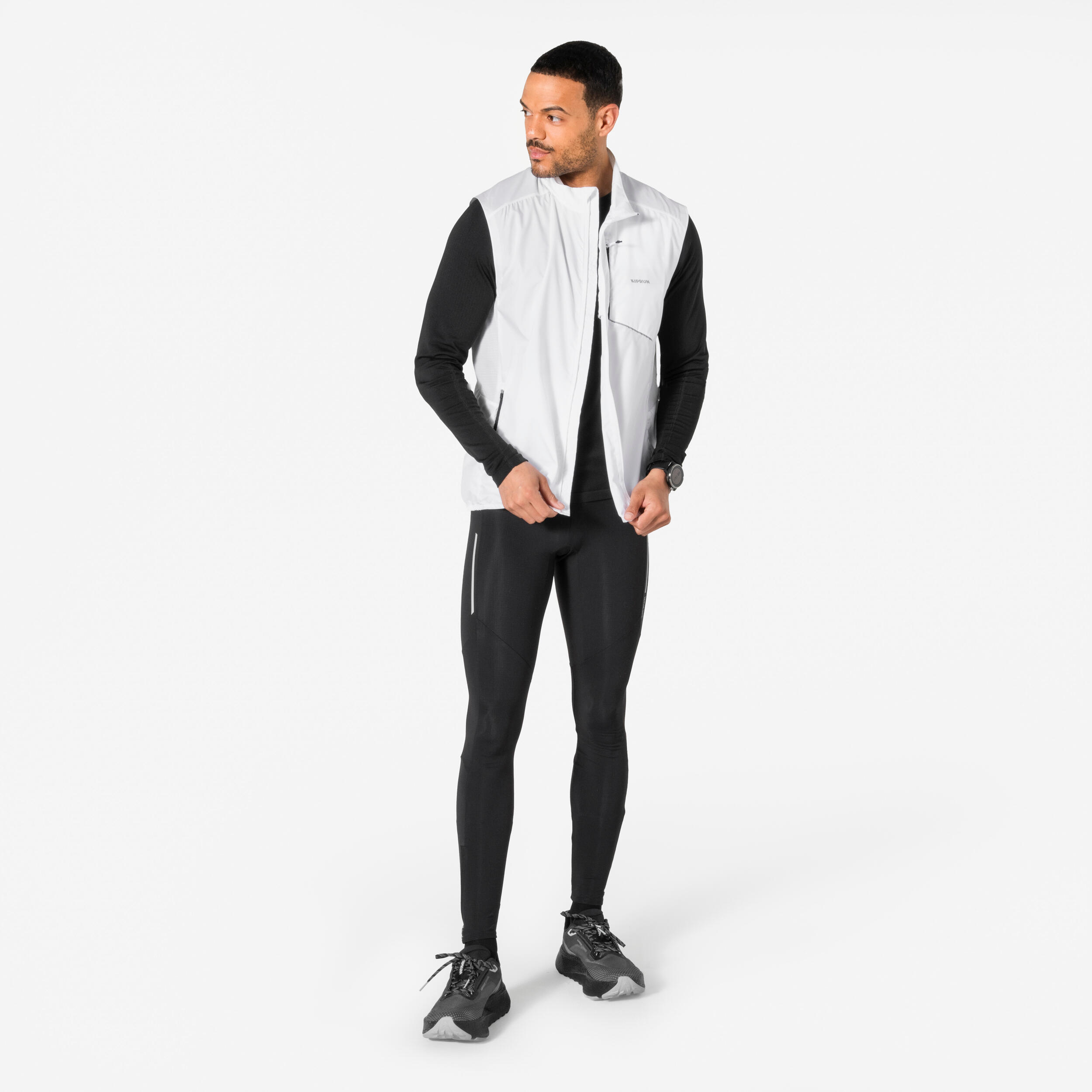 Veste de running coupe vent sans manche Homme, KIPRUN Run 500 blanche 3/11