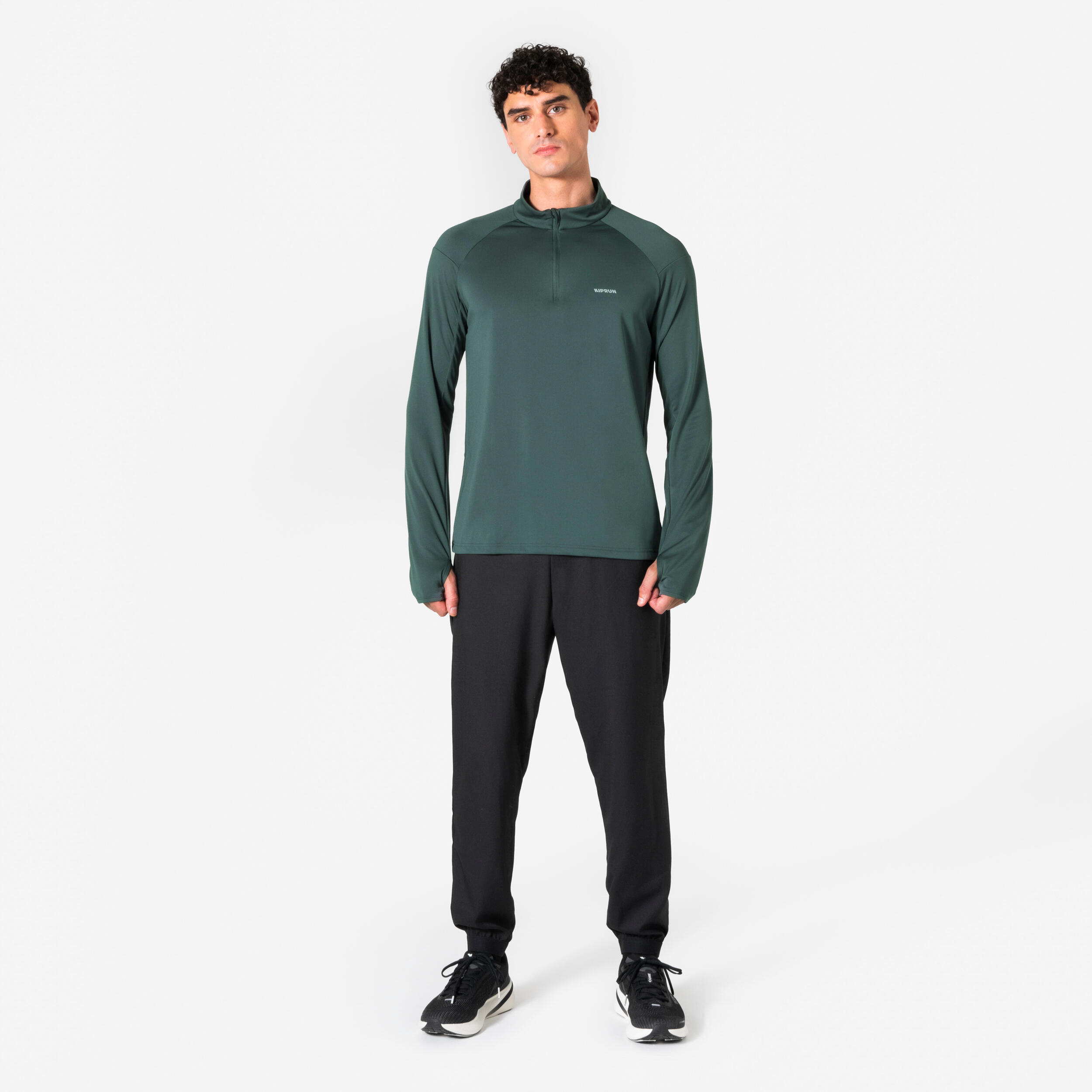 Men’s Long-Sleeved Half-Zip Warm and Breathable T-Shirt, Run 100