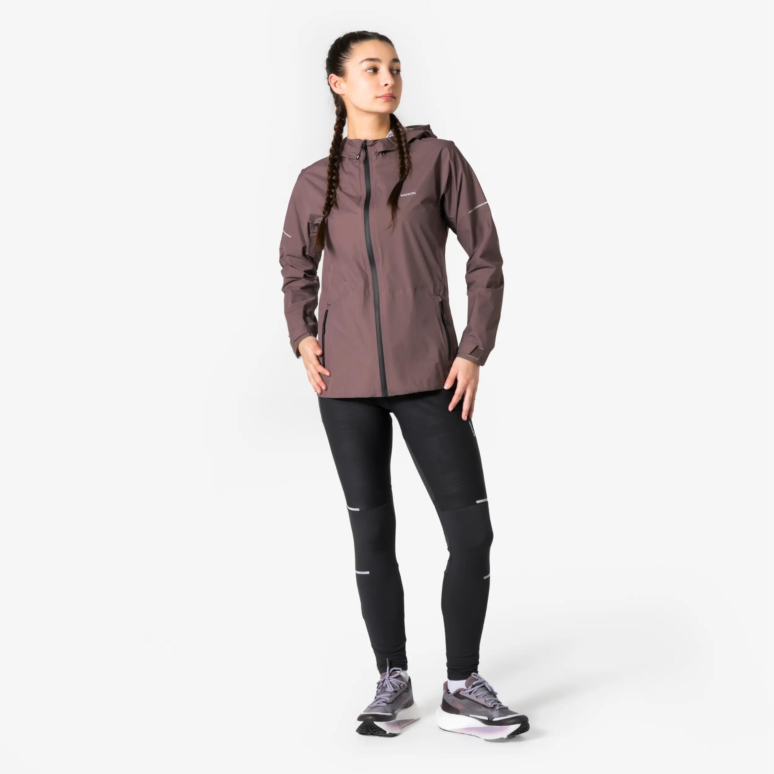 Veste running imperméable Femme, Kiprun Run Rain 900 marron 4/23