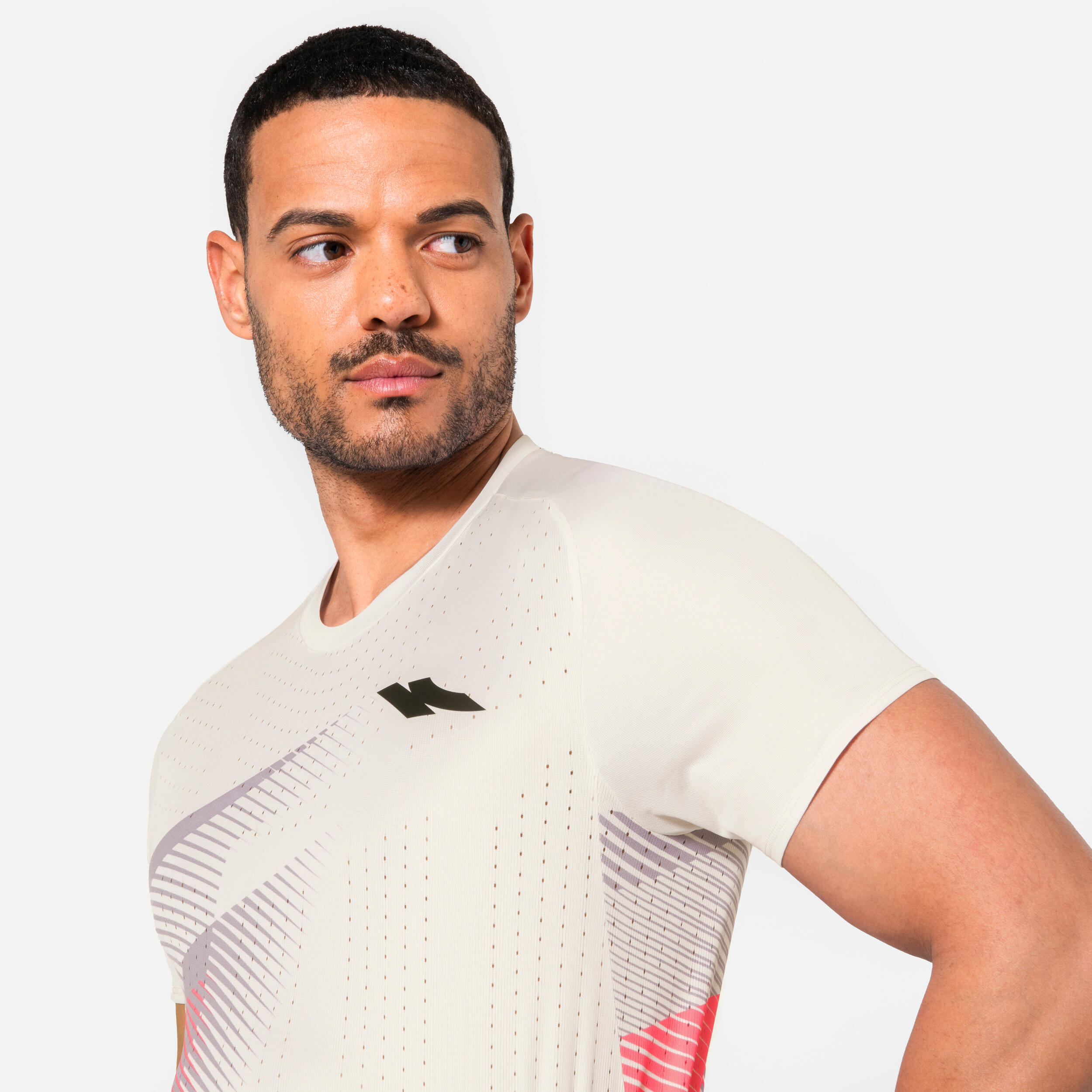 T-shirt de corrida Homem, Kiprun PROTEAM bege rosa 5/18