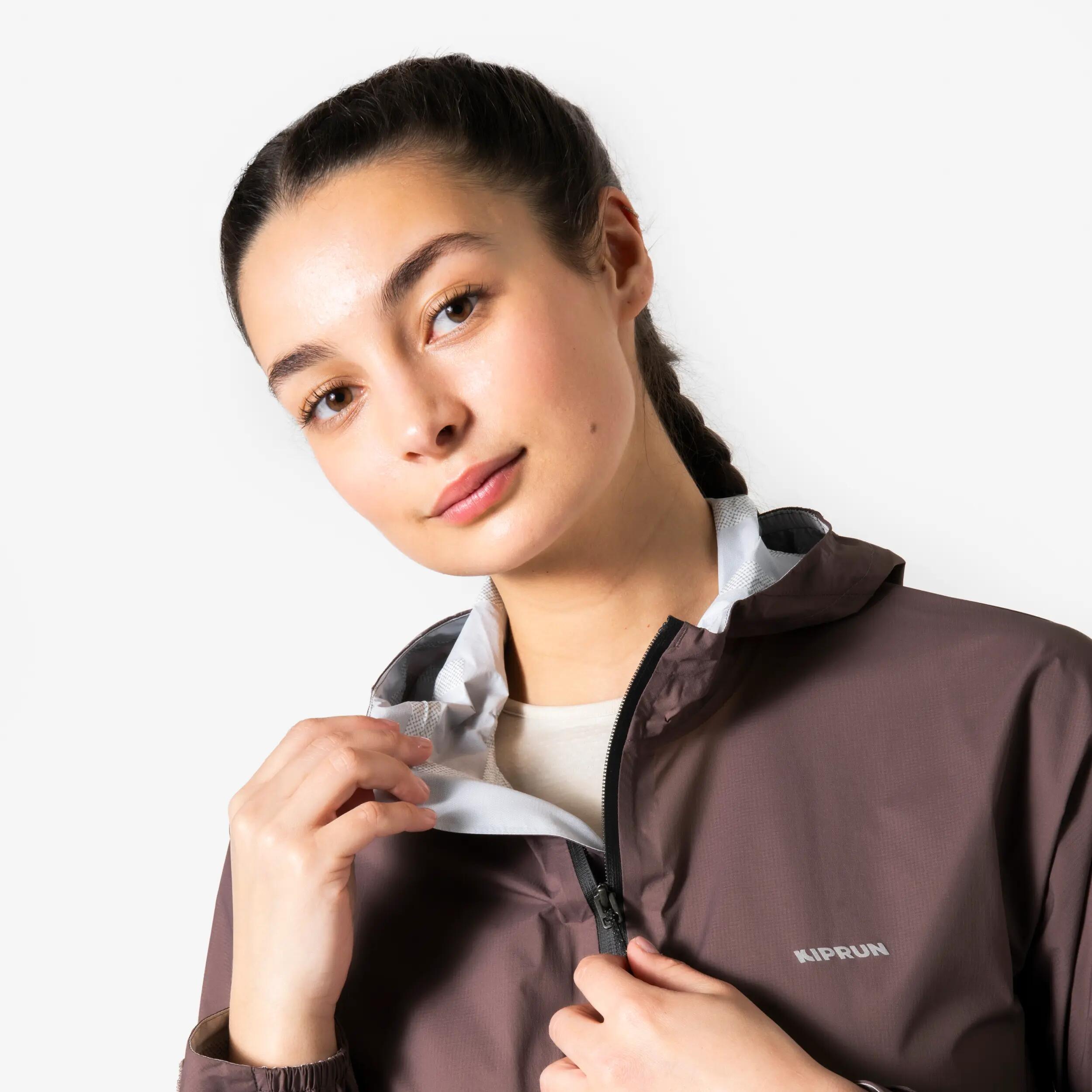Veste running imperméable Femme, Kiprun Run Rain 900 marron 8/23