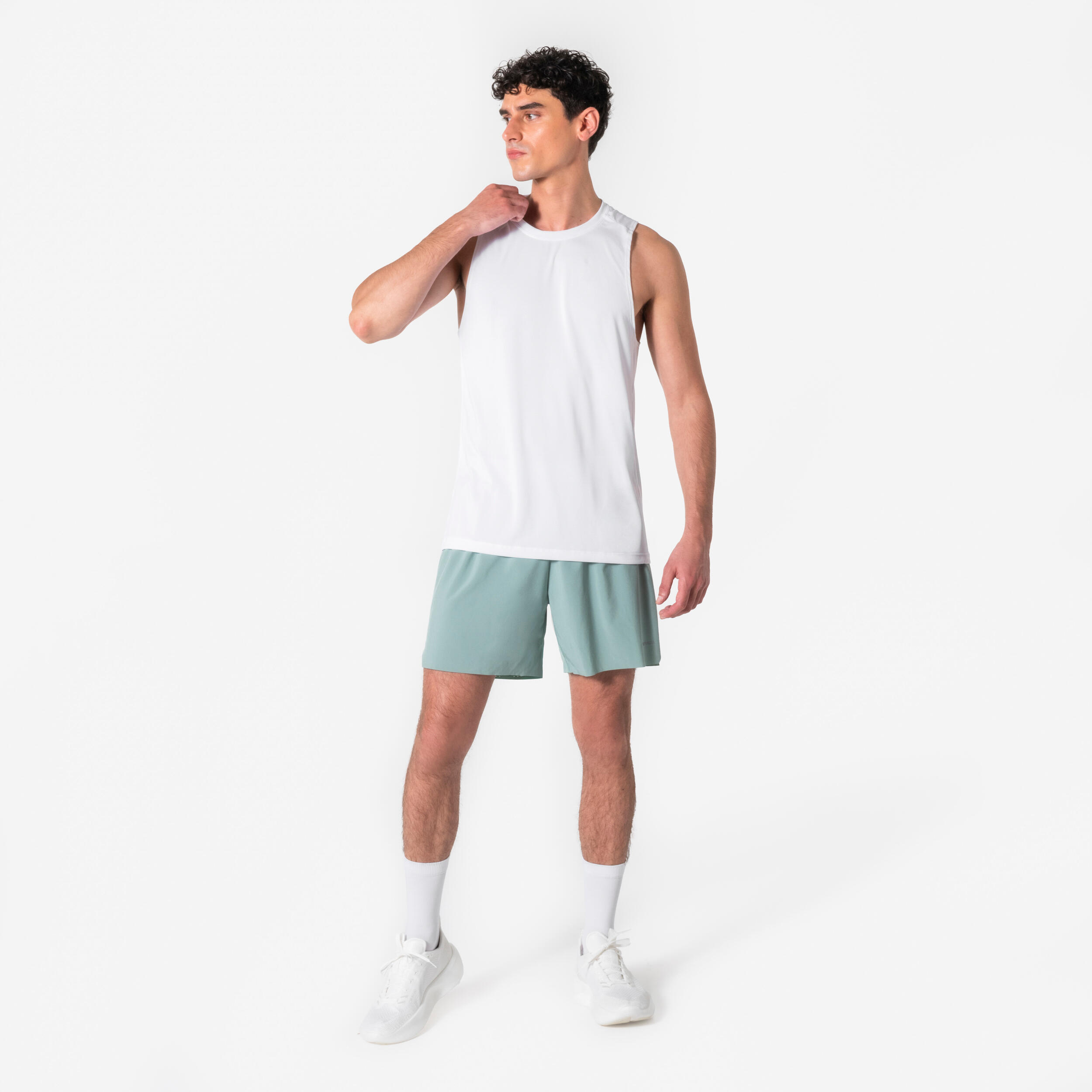 Men's running shorts - KIPRUN Run 500 Comfort - Frozen green