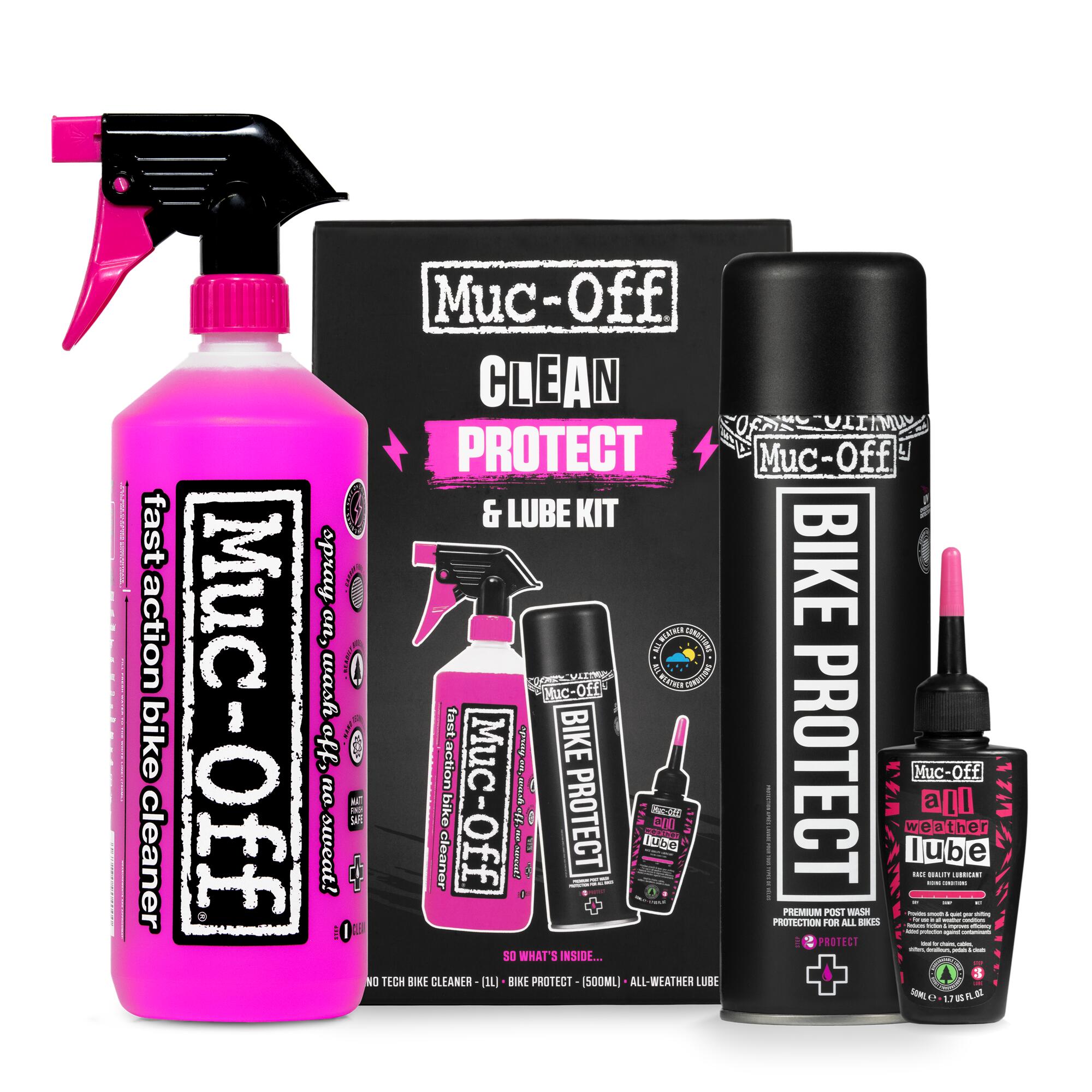 Decathlon UK Muc-Off Muc-off Bicycle Clean Protect And All Weather Lube Kit | FREE Click & Collect at Stores and Asda. 365 Days return available.