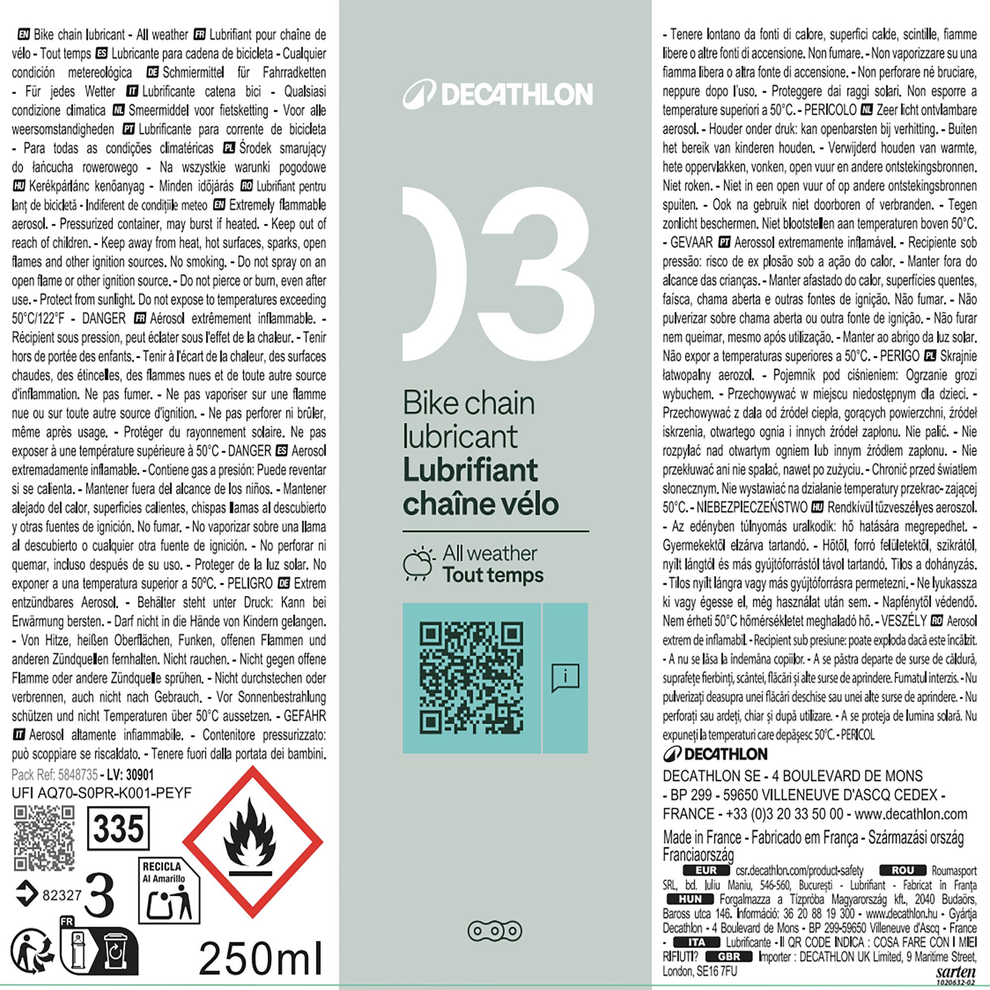 Lubrifiant aérosol tout temps 250 ml 5/5