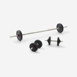 Kit 50 kg haltères et barre musculation avec disque de fonte à 80 % recyclée