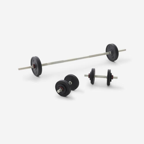 Kit 50 kg haltères et barre musculation avec disque de fonte à 80 % recyclée